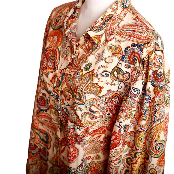 Anna-Kaci California Paisley button down shirt Blouse‎ Top size 1X puffy sleeves - Picture 4 of 7